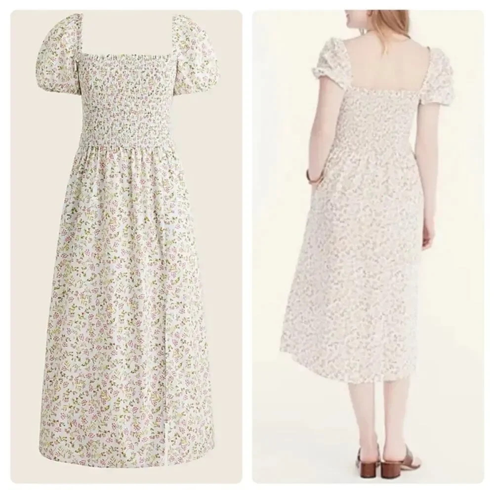 J.‎ Crew Short-Sleeve Smocked Dress in Meadow Floral Size Medium